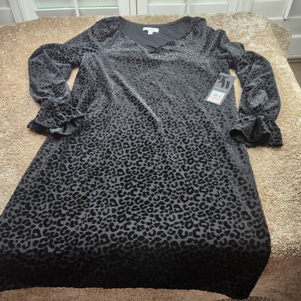 Nine West Dress Sizeβ 10 Black Velvet Long Sleeve Evening Wear Goth Witchy NWT